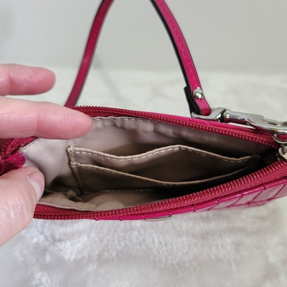 Coach Raspberry Pink Diamond Quilted Patent Leather Wallet Clutch Wristlet - Picture 9 of 9